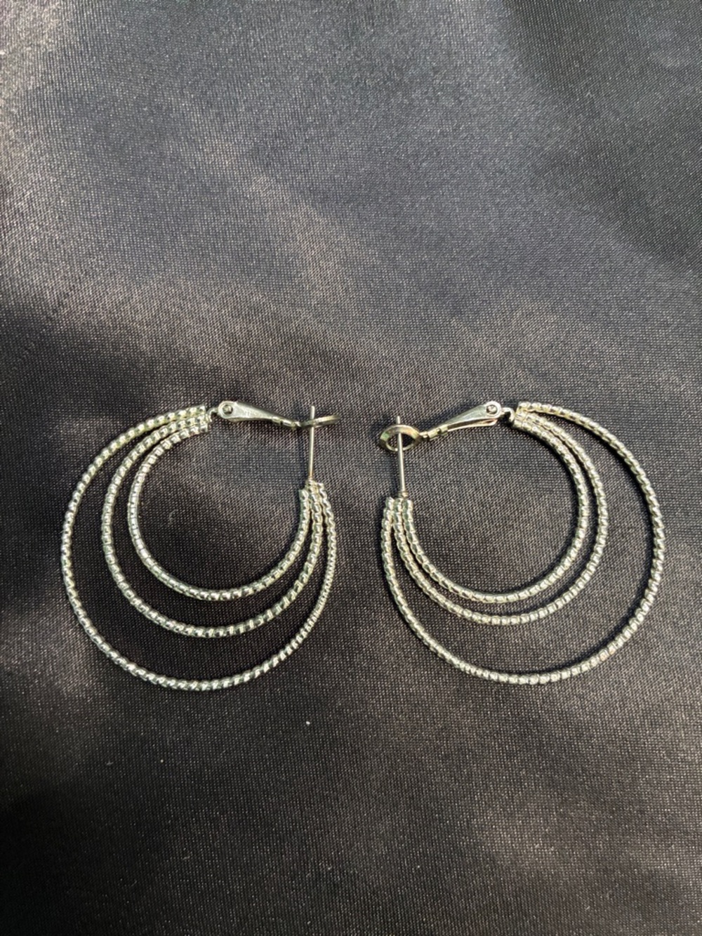 Triple Hoop Textured Hoop Earrings in Silver-Tone